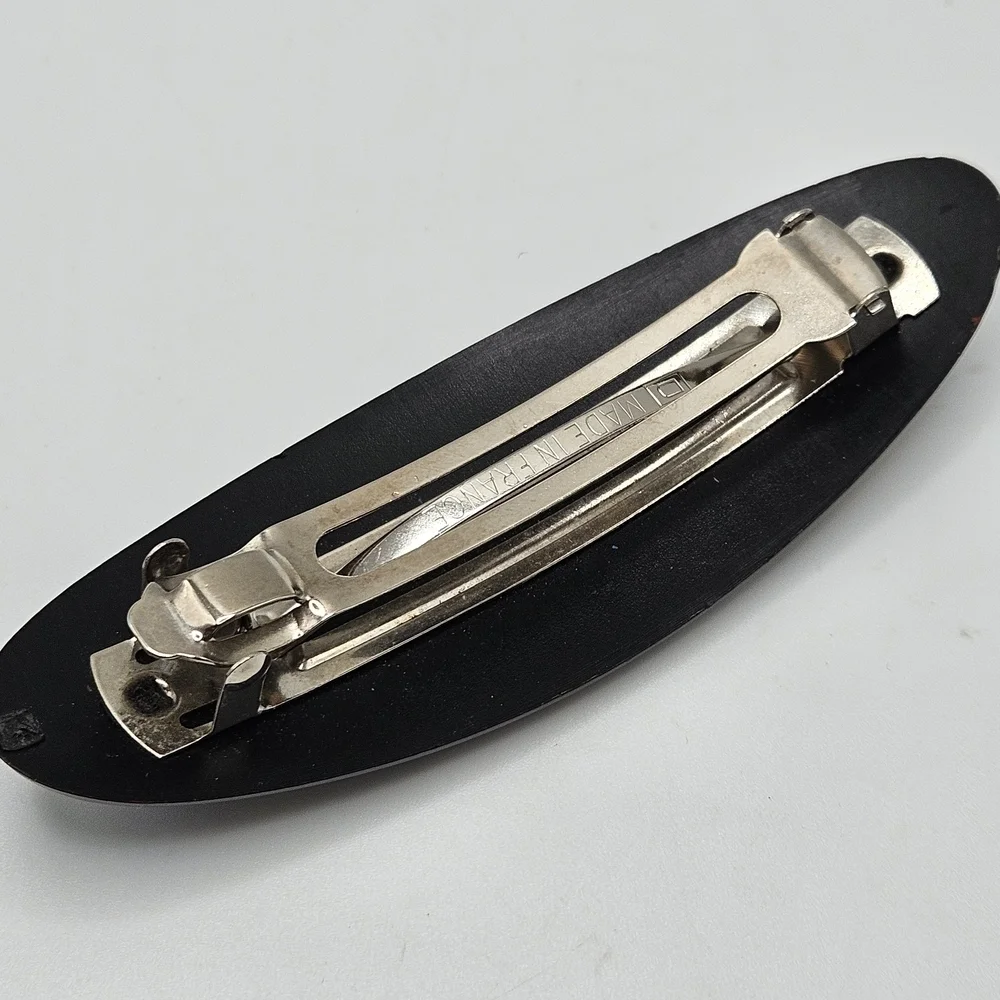 VINTAGE Southwestern Black Lucite Plastic Hair French Barrette Made in France